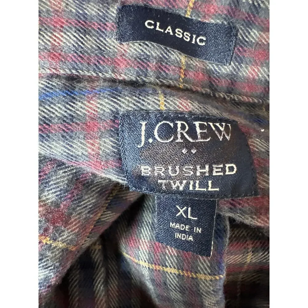J. Crew Classic Brushed Twill Shirt Long Sleeve Button-Down Blue & Red Plaid XL